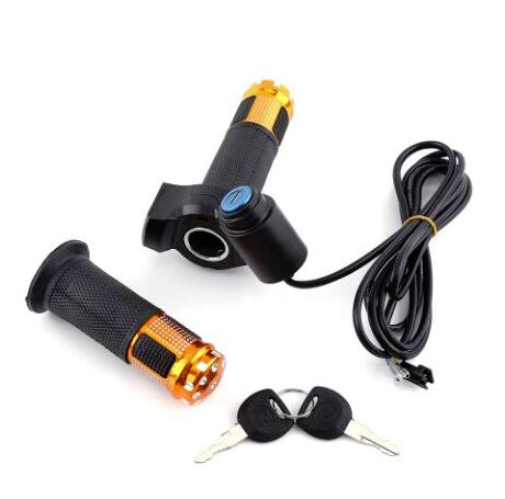 1set Aluminium Alloy Electric Bike Twist Throttle Grips with LED Display Tricycle Speed Control 5 wires scooter Accelerator: golden