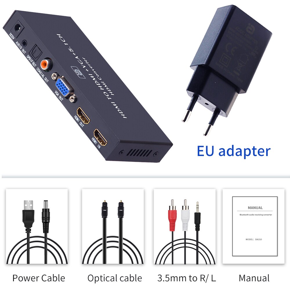 Extracteur Audio compatible HDMI vers convertisseur VGA 5.1CH Dolby AC3 DTS avec adaptateur optique SPIDF Coaxial Jack 3.5mm vga MHL HD320: Glod