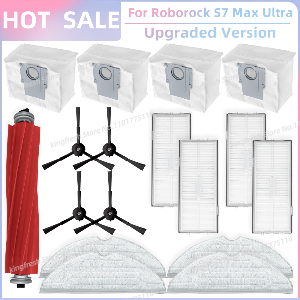 Compatible con Roborock S7 Max Ultra Q100TSC Partes de la Aspiradora Robotica Rodillo Principal Cepa Lateral Filtro HEPA Paño de Limpieza Bolsa de Polvo Replazo Accesorios