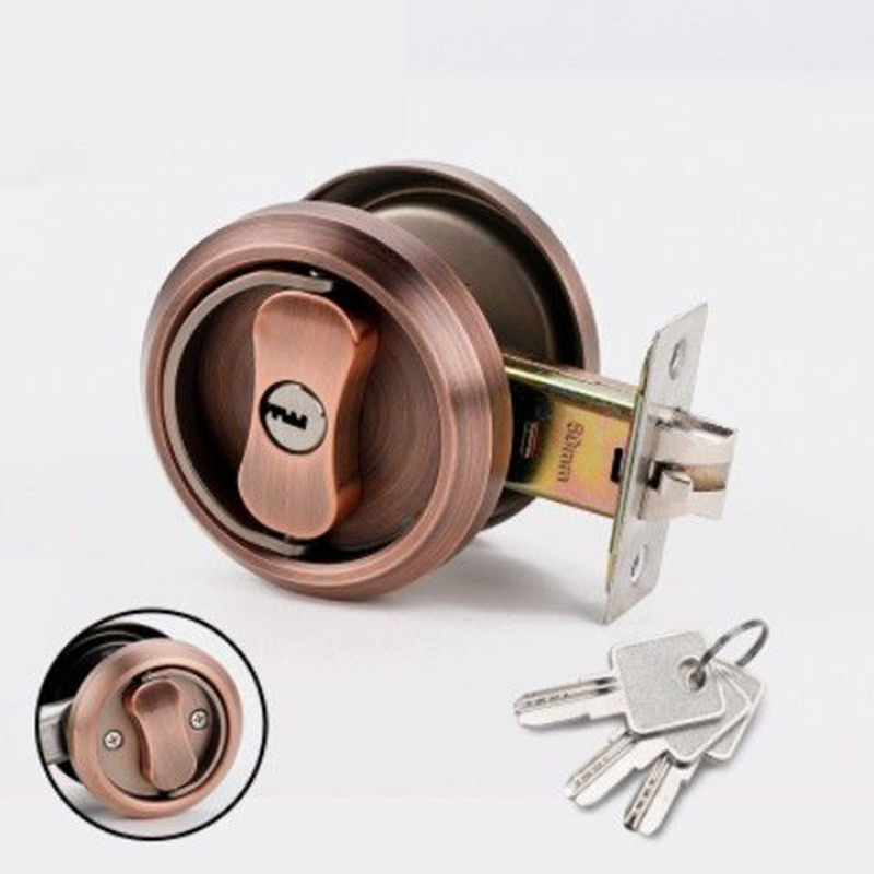 1Pcs Invisible Door Lock With Key Indoor Household Door Anti-theft Single Double-Sided Round Lock Stainless Safety Door Locks: Brown