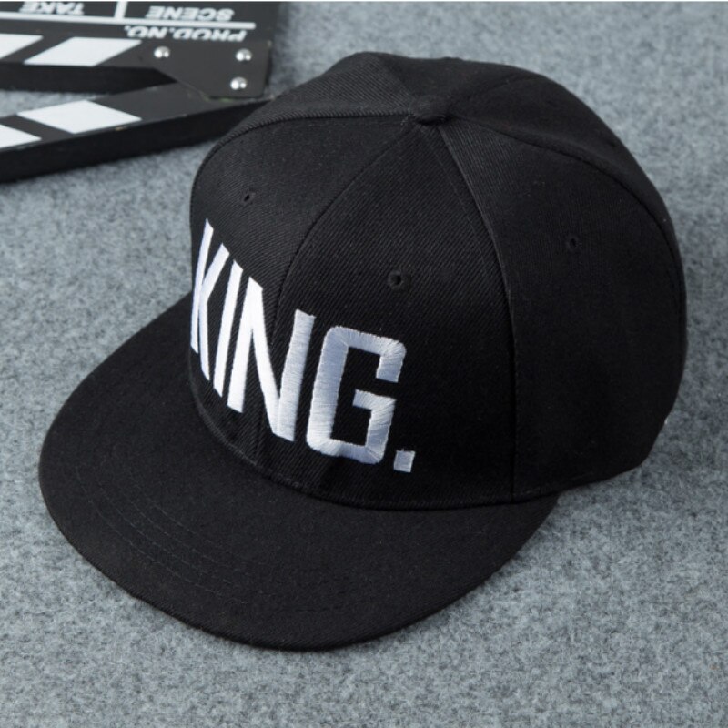 Casquette Hip-Hop roi reine | Casquette ajustable en coton avec lettres, broderie à bord plat, casquette de Baseball pour femmes et hommes, Streetwear, chapeaux Snapback: KING black