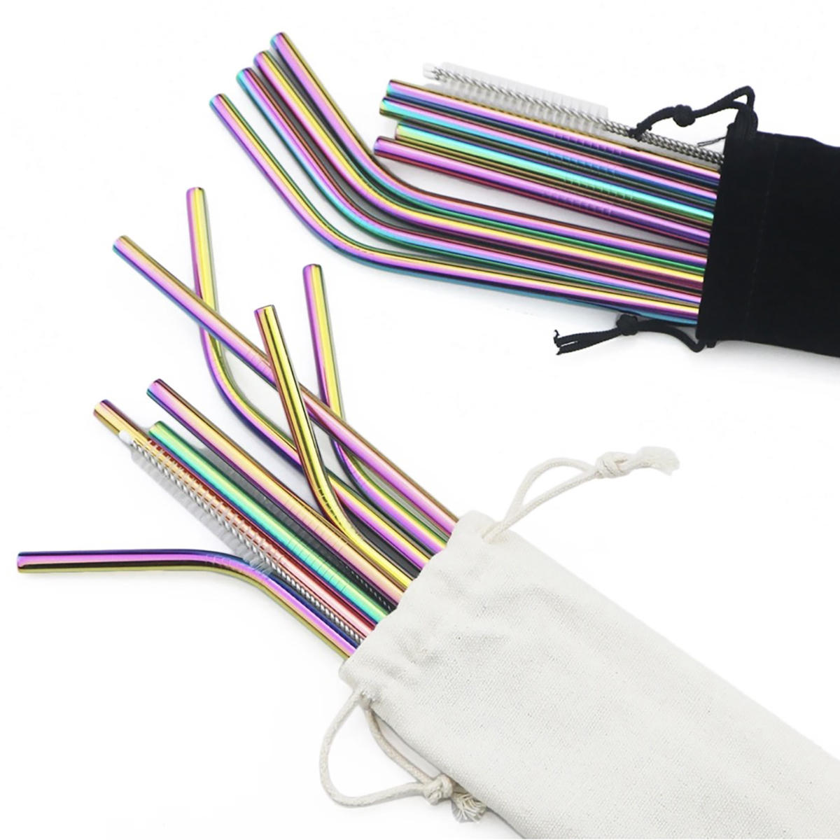 8 szt. Kolorowa słomka robić picia wielokrotnego użytku słomka metalowa 304 słomki ze stali nierdzewnej zestaw z etui na pędzle słomką koktajlową robić naczyń robić picia