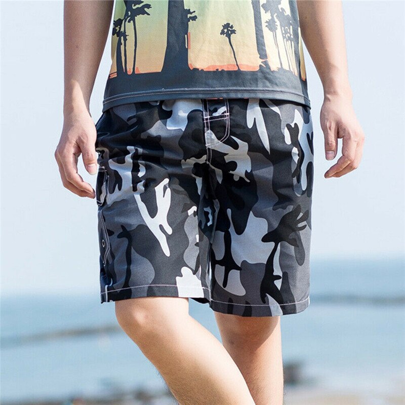 hommes Camouflage plage Shorts décontracté lâche Shorts conseil Shorts maillots de bain pantalons chauds d'été vêtements: Gris / L
