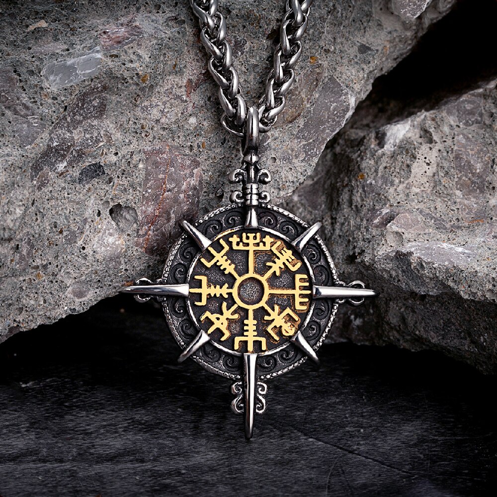 Collar con brújula vikinga de Color dorado Retro para hombre, amuleto de runas nórdicas de acero inoxidable antiguo, colgante Vegvisir Homme, joyería islandesa
