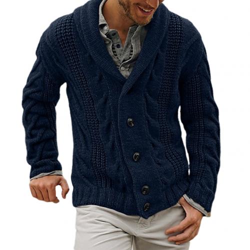 Décontracté hommes hiver à manches longues torsion tricoté manteau hiver automne hommes couleur unie tricoté pull boutons Cardigan veste manteau: Dark Blue / L