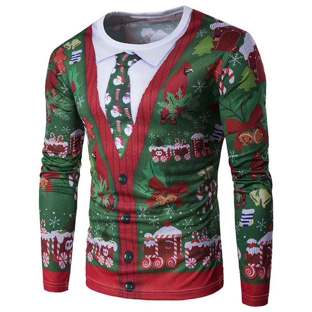 For autumn/Winter , men's Christmas Tree 3D printed long-sleeve T-shirt: XXL