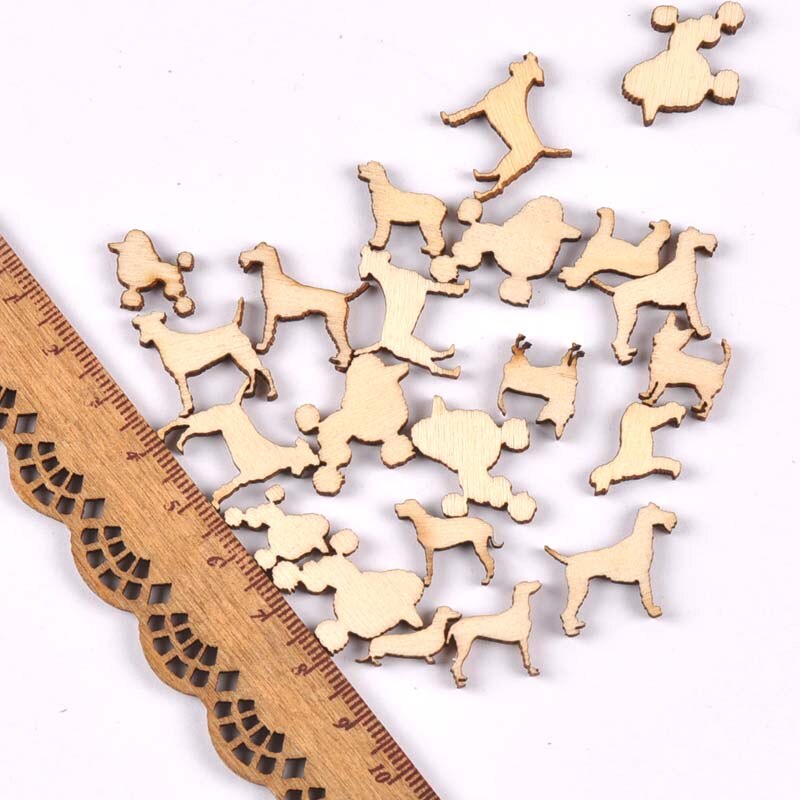 Motifs de chiens en bois inachevé, bricolage pour décoration de la maison, scrapbooking, artisanat fait à la main en bois, 10-15mm, 50 pièces/ensemble