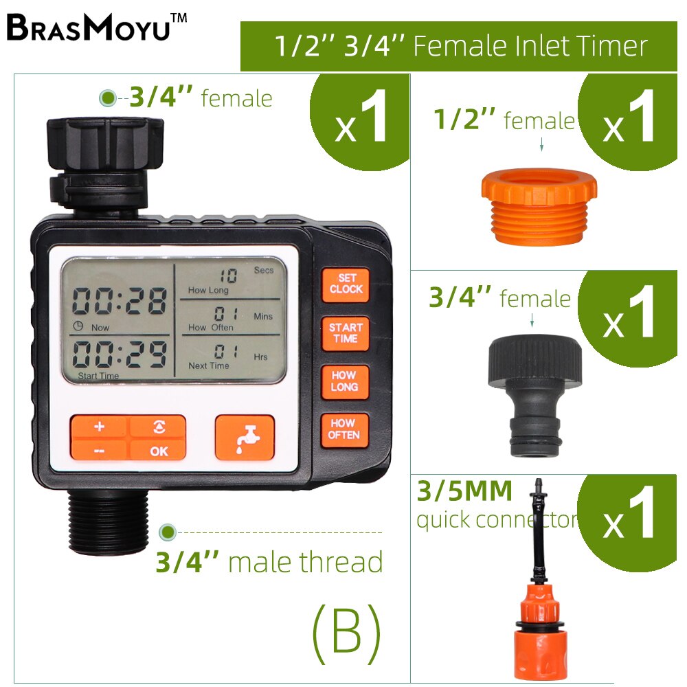 BRASMOYU Electronic Sprinkler Timer Gardens Hose Outdoor Waterproof Automatic System Valve Programmable Controller Irrigation: B