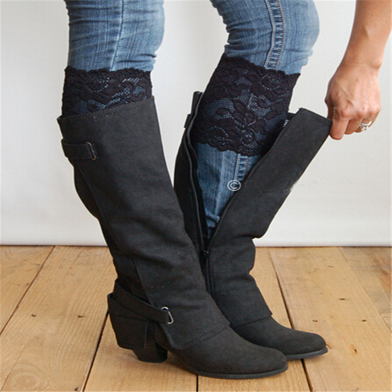 Femmes fille dentelle bottes manchettes fleur jambe plus Stretch garniture Toppers chaussettes