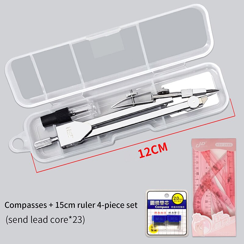 compasses ruler set triangle straightedge multifunctional math drawing caliper 2022 stationery school supplies: Metal compass set E