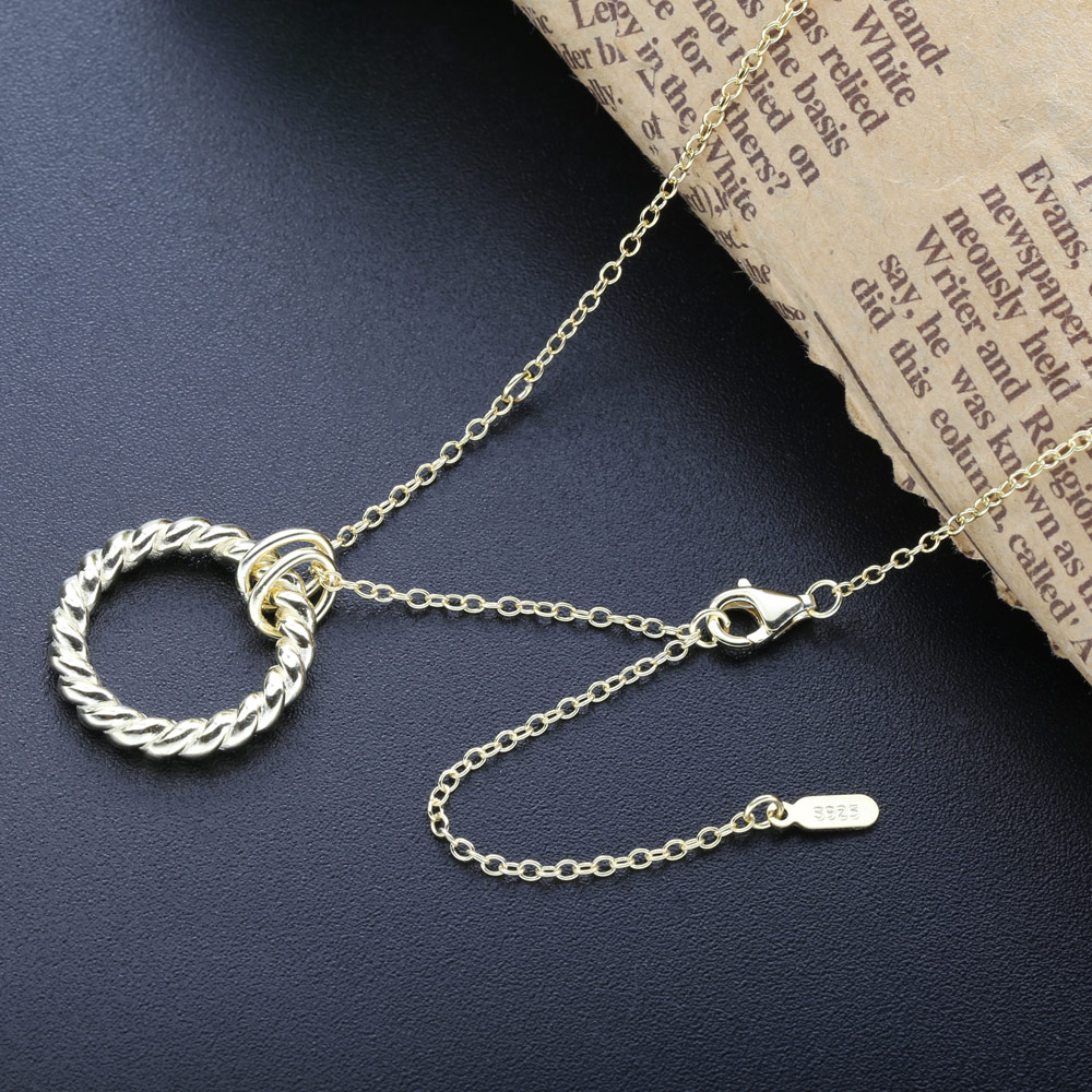 SHADOWHUNTERS Authentic 925-Sterling-Silver Gold Color Twist Circle Pendant Necklace Long Chain Eourope Couple Jewelry