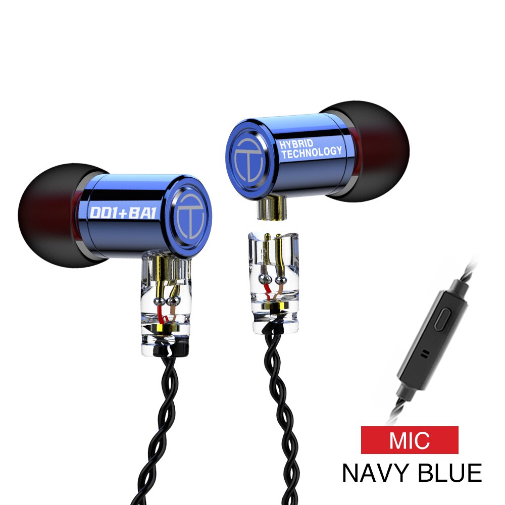AK TRN M10 1BA+1DD Metal Hybrid In Ear Monitor Earphone HIFI Sport Earphone Earplug Headset Headplug v90/v80/VX with QDC 3.5mm: Blue with mic