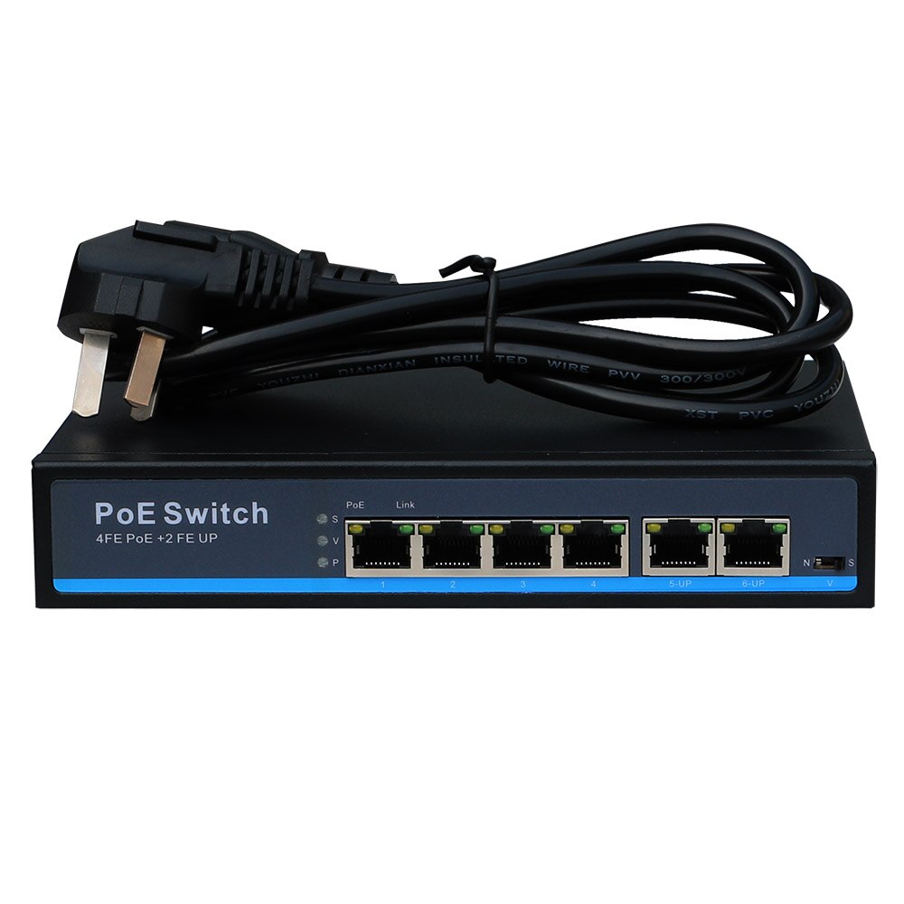 CE/FCC certified 4 ports POE switch with 2*100M uplink 802.3af/at active POE watchdog max 250meter up to 60w POE output