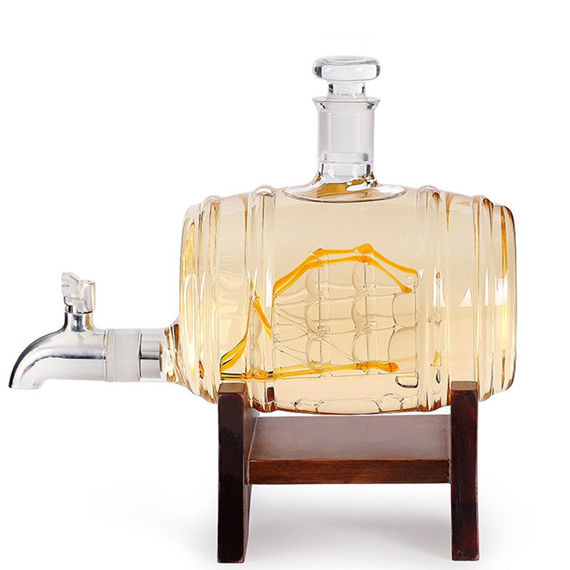 DEOUNY Glass Barrel Whiskey Decanter Nautical Liquor Dispenser Lead Free Beer Decanter For Bourbon Rum Brandy Decoration 1000ml