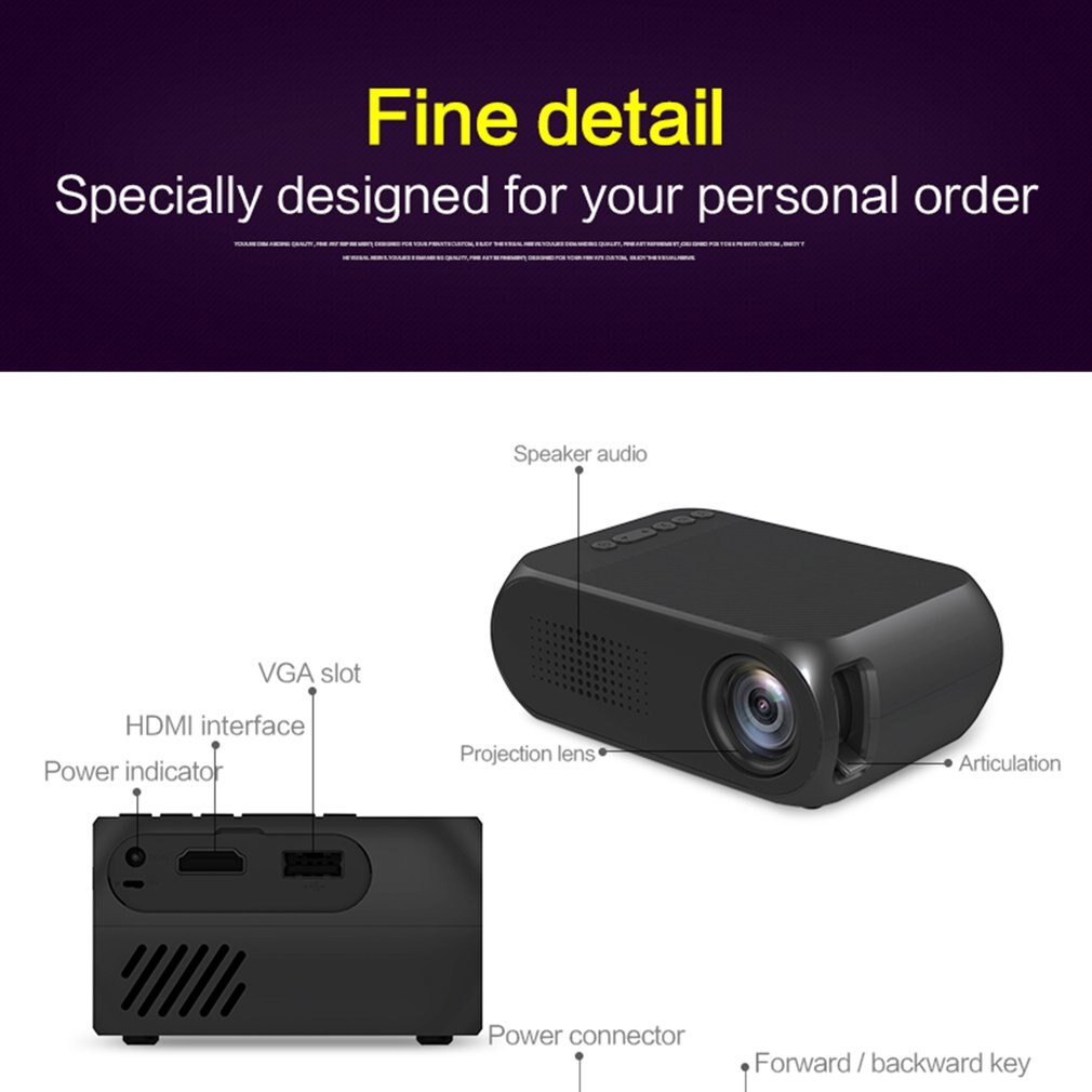 YG320 Thuis Mini Projector Desktop Vooruit Cast Ondersteuning Multimedia Documenten Ondersteuning Multi-Languauge 1080P Home Theater