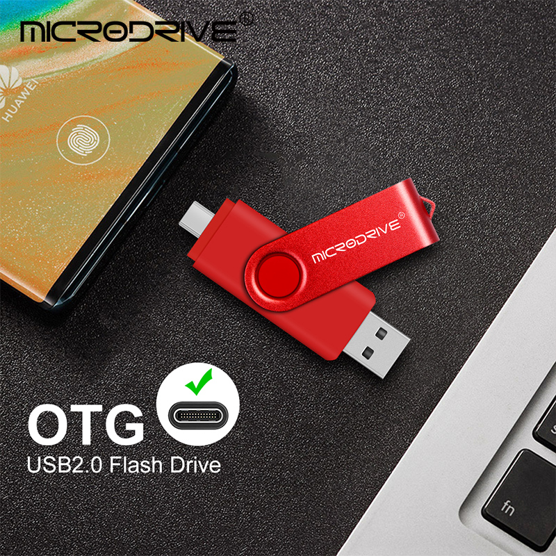 Tipo-C OTG USB 2.0 Flash Drive 64GB 32GB Pen Drive Memória de telefone inteligente Mini USB Stick 128GB 256GB Tipo - C Plugue duplo duplo