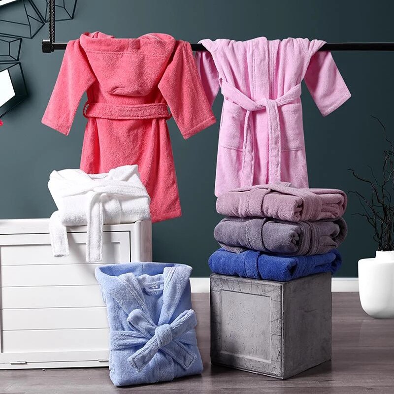 Mit kapuze Kinder Frottee Terry Baumwolle Bademantel Jungen Kinder Verdicken Winter Bademantel Kleine Mädchen Morgenmantel L192