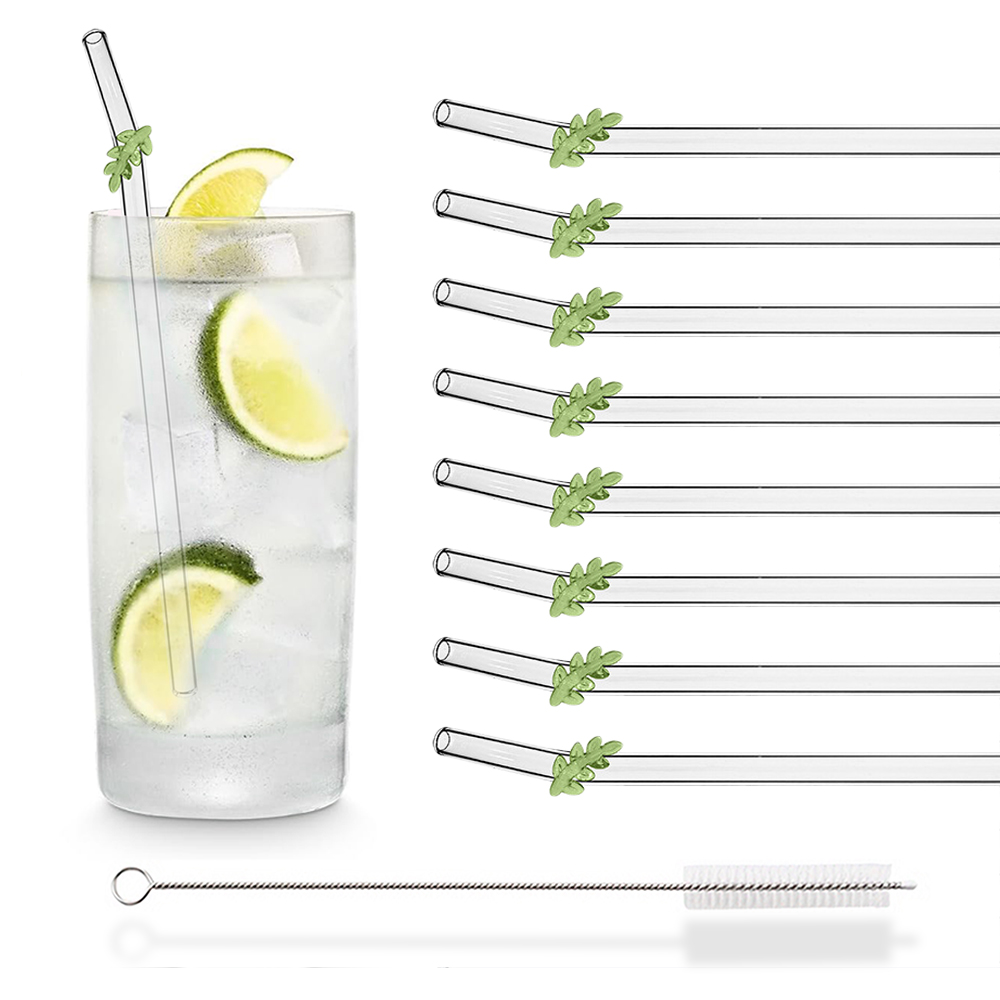 8 szt. Świąteczne Szklane Słomki robić Mleka, Herbaty, Soków, Koktajli z Szczoteczką, Zestaw Szklanych Słomek z Wysokiej Jakości Szkła Borokrzemowego, Akcesoria Kuchenne i Barowe: Niebieski