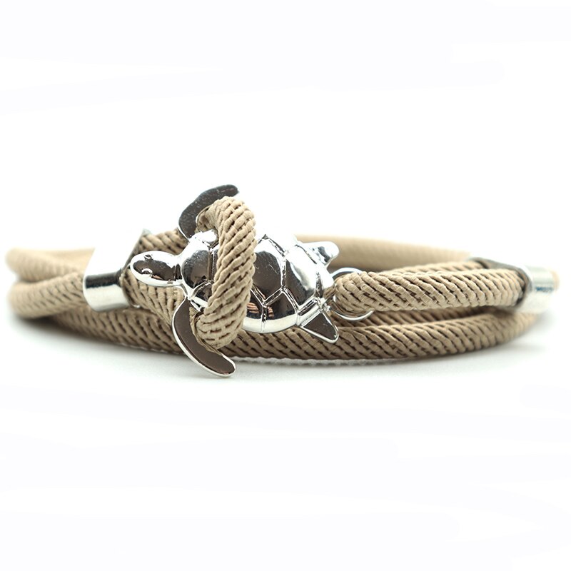 Noter novel skildpadde armbånd til mænd håndlavet flerlags justerbar snor kæde armbånd strand surfer smykker wrap braslet pulseira: Imiteret rhodineret
