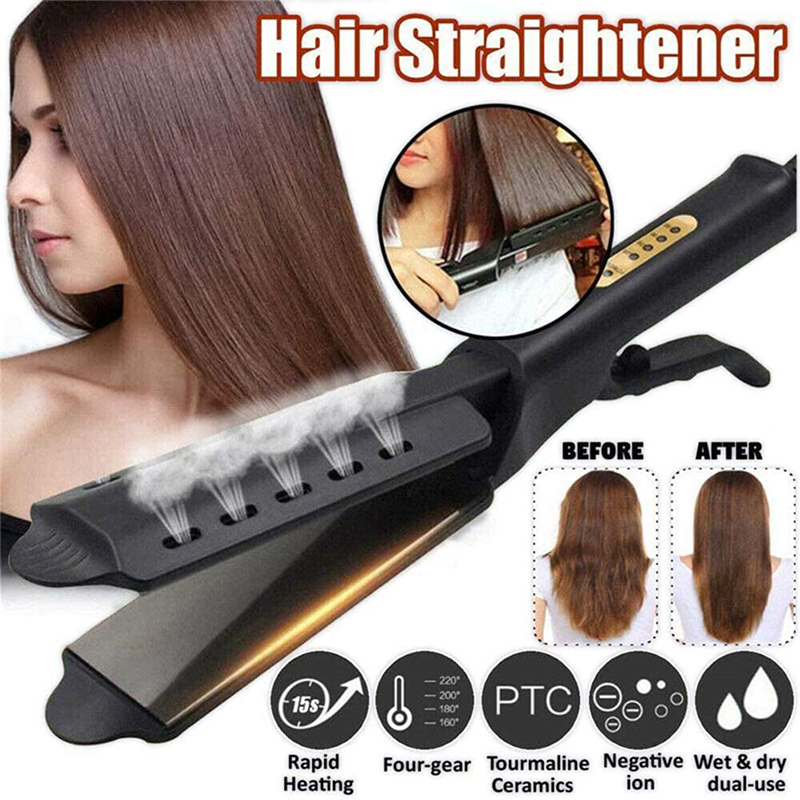Hair Straightener Four-Gear Temperature Adjustment Ceramic Tourmaline Ionic Steam Hair Straightener For Widen Panel
