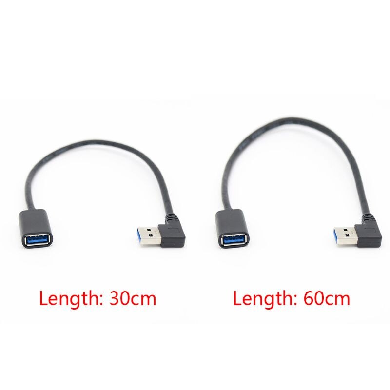 90 Degree Right Angle Super Speed USB 3.0 Male to Female Extension Cable Cord Adapter 30CM/60CM H05A