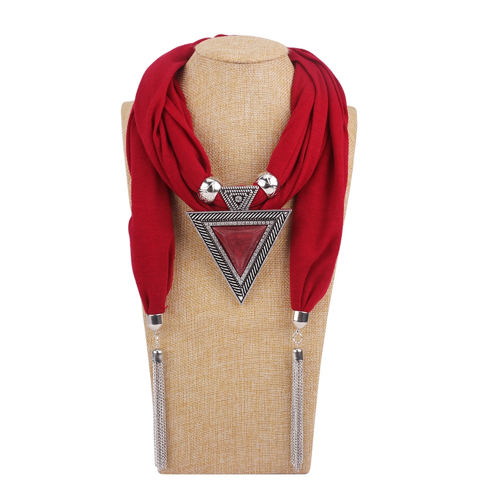 Écharpe à chaîne pour femmes, bijoux à la , collier, écharpe à pendentif, Foulard de tête, Hijab pour femmes, accessoires: Rouge