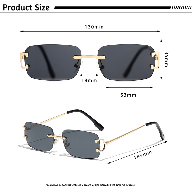 HBK rétro lunettes de soleil sans monture pour femmes hommes petit carré cadre doré thé nuances Rectangle UV400 Zonnebril lunettes