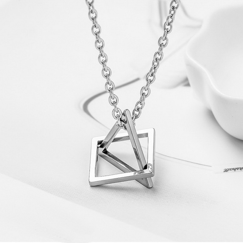 Rinhoo Trendy Grijpende Vierkante Driehoek Hanger Voor Mannen Rvs Geometrische Stapelen Streetwear Hip Pop Rock Ketting: Default Title