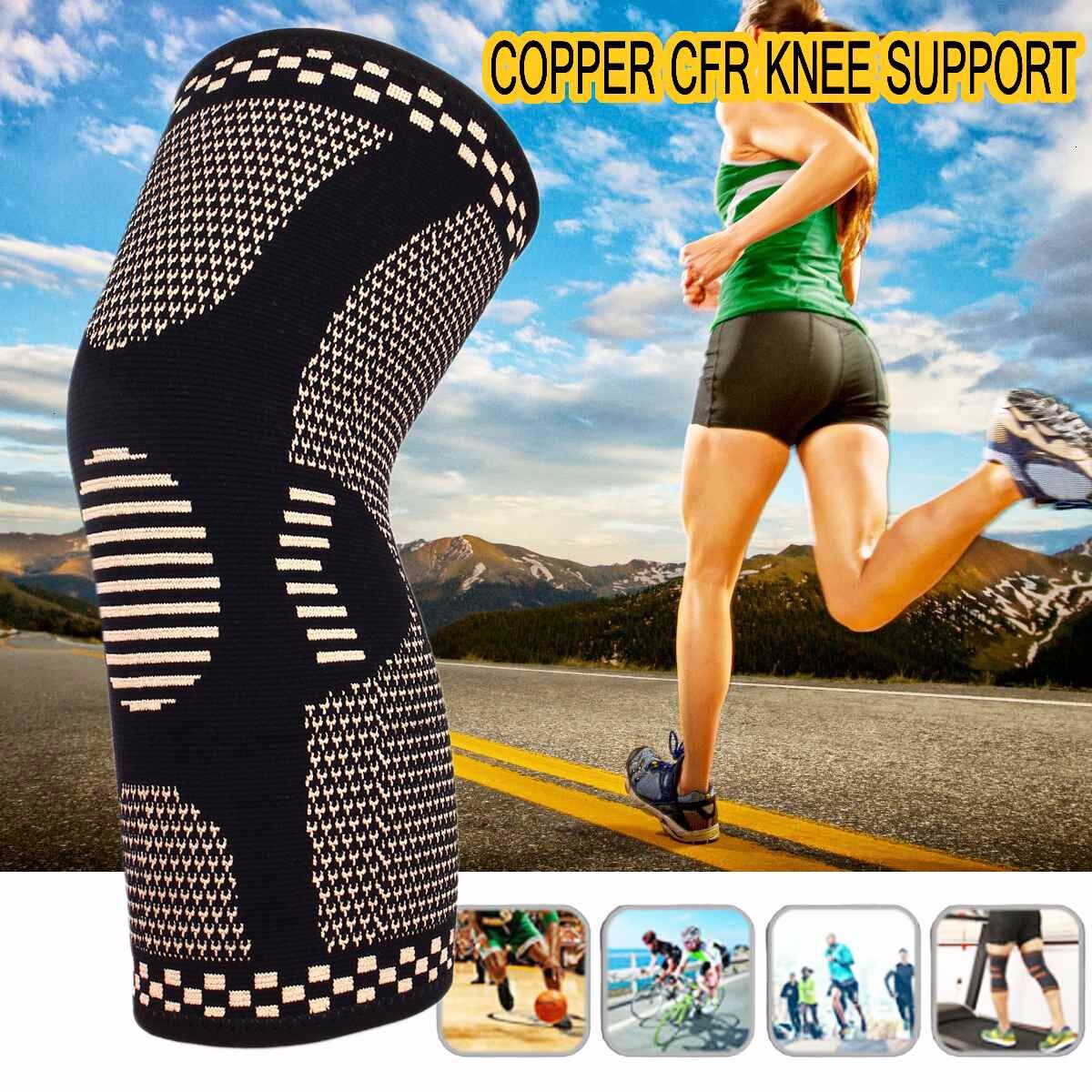 1 psc bånd kobber nylon beskyttende knæbøjle støtte kompression ærme knæpude wrap volleyball knæpude til gigt løb