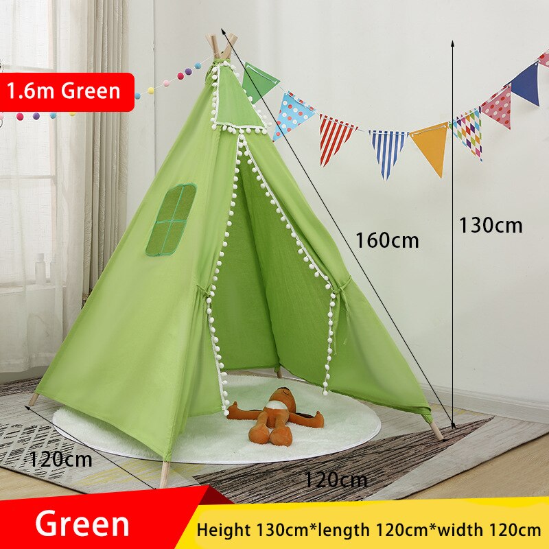 1.6M Children's Tent Wigwam House For Children Foldable Kids Playhouse Tipi Infantil Baby Child Teepee Tent For Kids: XM-WG-003-1.6-Green