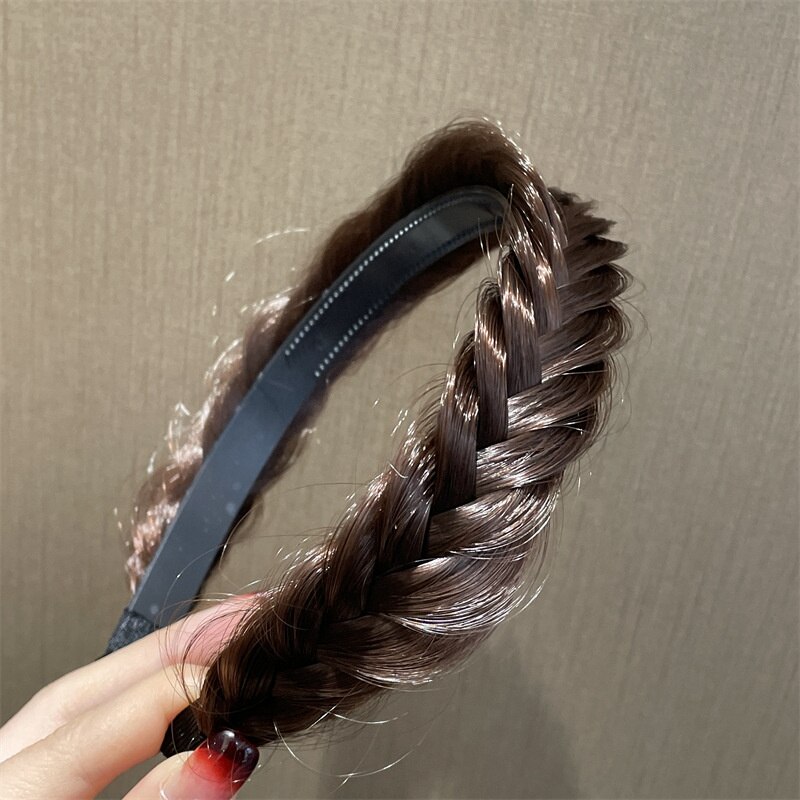 Koreaanse Fishbone Vlechten Pruik Haar Hoepel Zoete Meisjes Twist Haarband Trendy Hipster Vlecht Haarspeld Casual Haar Versieren: b Dark Brown
