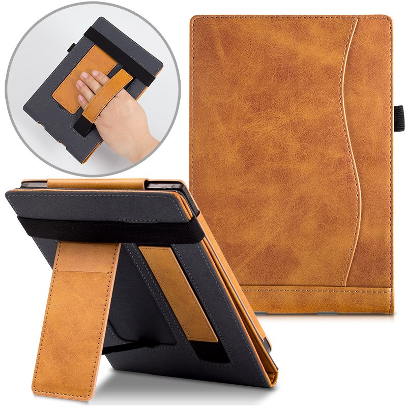 Stand Case for PocketBook 623/624/625/626 Plus/640/641 e-Reader - Premium PU Leather Sleeve Cover with Hand Strap: Orange