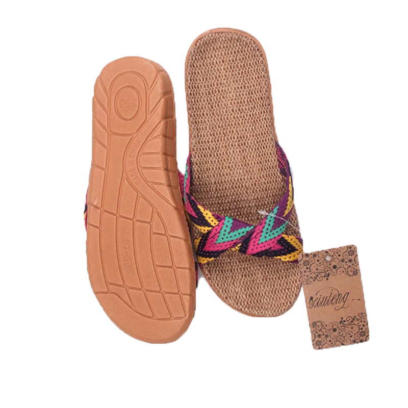 2024 modne lniane kapcie domowe buty podłogowe pasek krzyżowy ciche kapcie dresowe na letnie sandały damskie