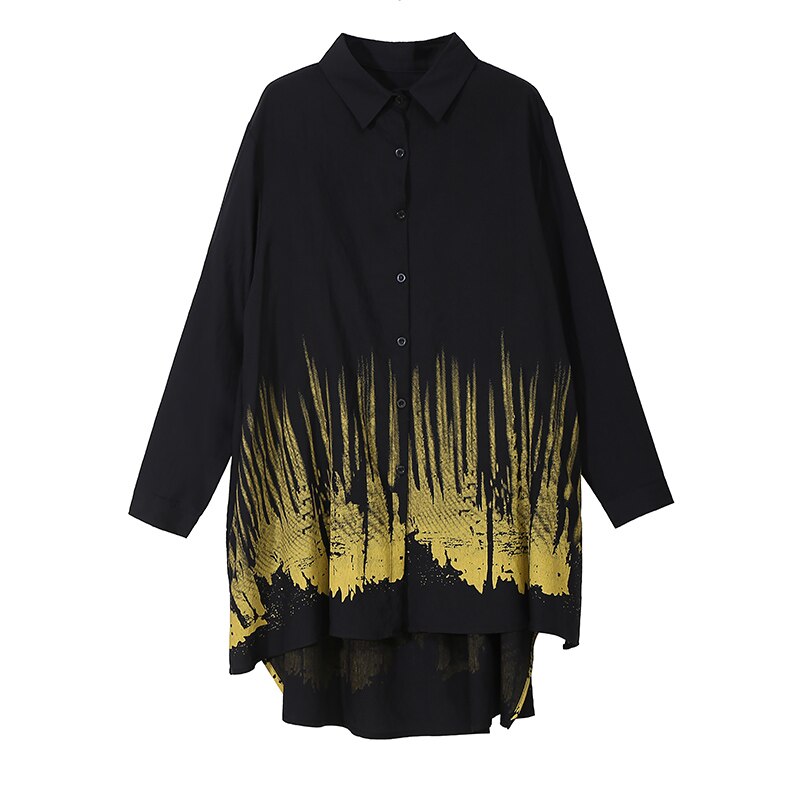 Camisa Coreana de manga larga para mujer, camisa negra, blusa, camisa con estampado Tie-dyed, estiloso, para señora informal femenino, chemise femme: Default Title