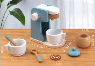 Montessori Educational Toys wooden kitchen toy accessories utensils play set for kids pretend toy play coffee toaster mixer: Cicu cafe machine