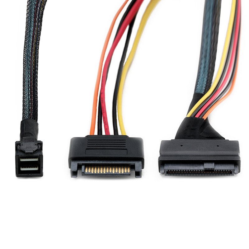 2X 0.5M/1.5Ft Mini SAS SFF 8643 to U.2 SFF-8639 Cable with 15 Pin Female SATA Connector SSD Power Cable Wire 12Gb/S