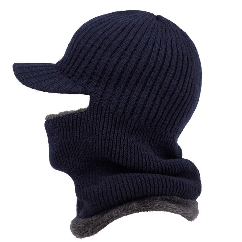 Männer Winter Gestrickte Sturmhaube Mütze Hütte mit Winddicht Visier Thermische Plüsch Futter Nacken Wärmer Radfahren Ski Maske Haube Kappe