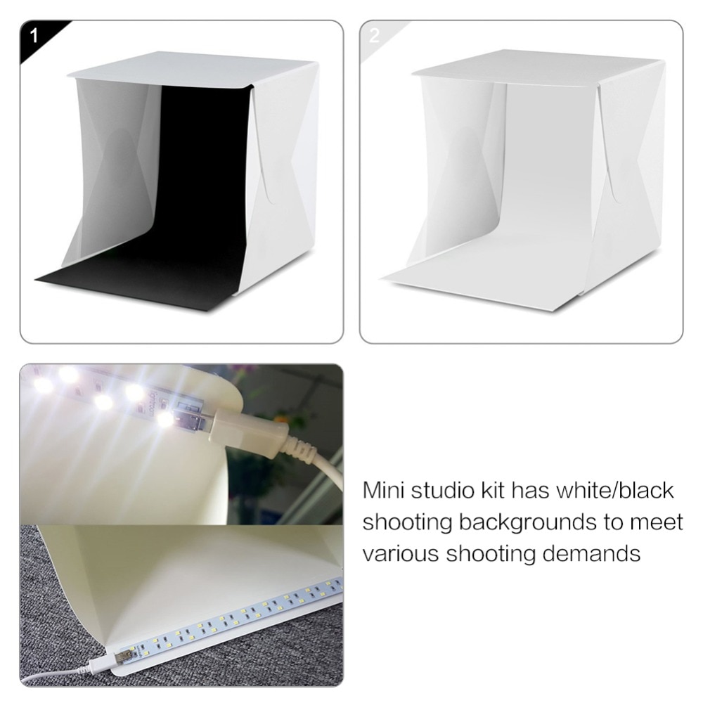 Portable Folding Studio Diffuse Soft Box With LED Light Black White Photography Background Photo Studio box for DSLR Camera