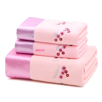 Katoen Volwassen Handdoek Set 3Pcs Kant Bad Hand Gezicht Strand Roze Handdoeken Borduren Familie Volwassen Bruiloft Thuis FG1001
