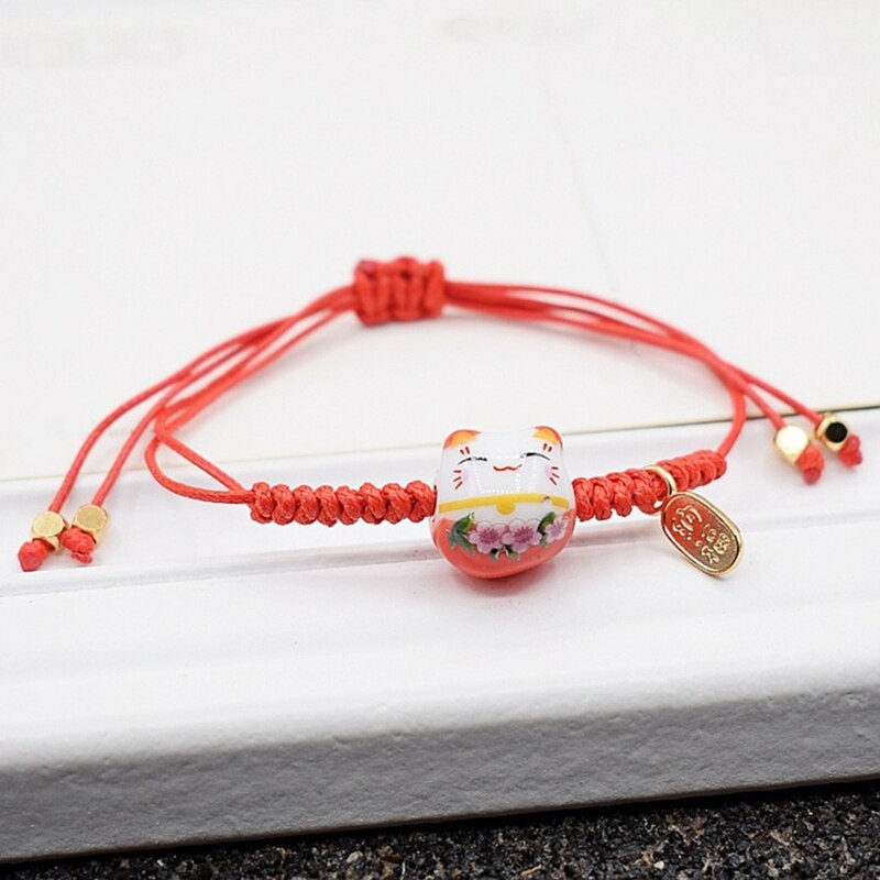 Handgemachte Bunte Seil Glück Katze Einstellbar Armbinde Für Frauen Mädchen Einfache Nette Keramik Armbinde Süße Armreifen: BL5331RD