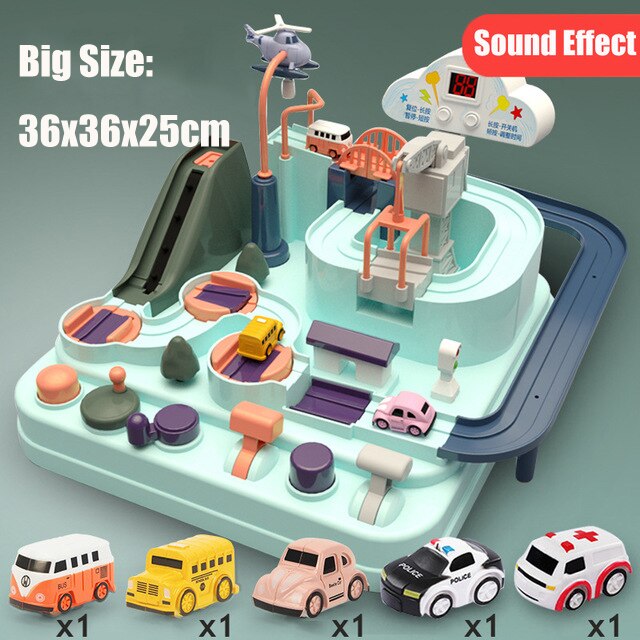 2 in 1 Manual Car Adventure Track Toys for Children Rescue Vehicles Adventure Toys Racing Tracks Rail Car Toys for Boys: Macaron F Set