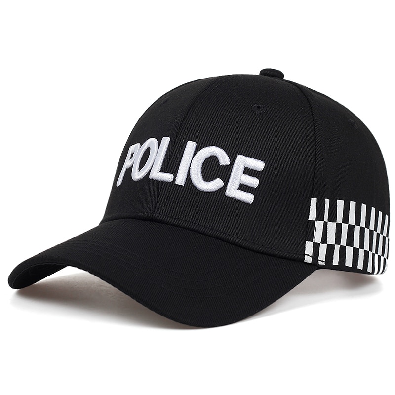 POLICE embroidery baseball cap hip hop adjustable hat men and women outdoor sports caps casual dad hats: Black