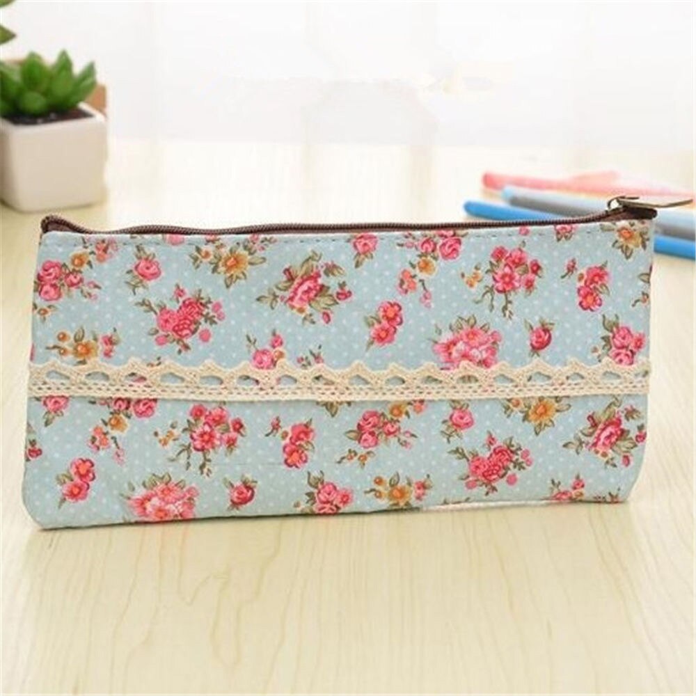 Útiles escolares para oficina, estuche de lápices con cremallera y encaje de flores Vintage, estuche de fieltro para bolígrafos, estuche organizador de almacenamiento de papelería 1 unidad: E