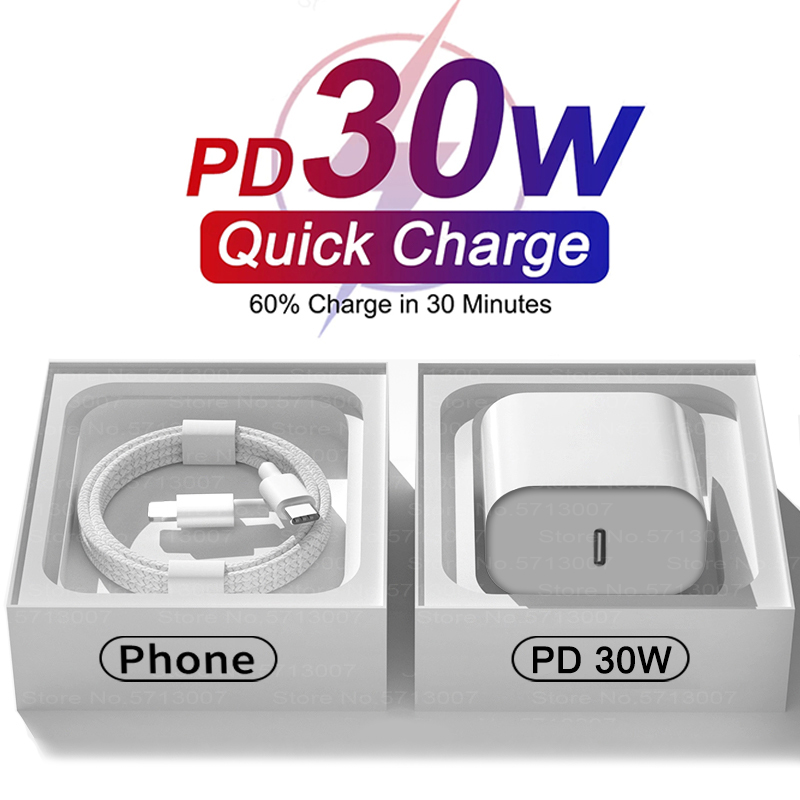 Para Apple PD 30W USB tipo C cargador para iPhone 15 13 12 11 14 16 Pro Max Plus XR x XS iPad cargador rápido adaptador cable de carga rápida
