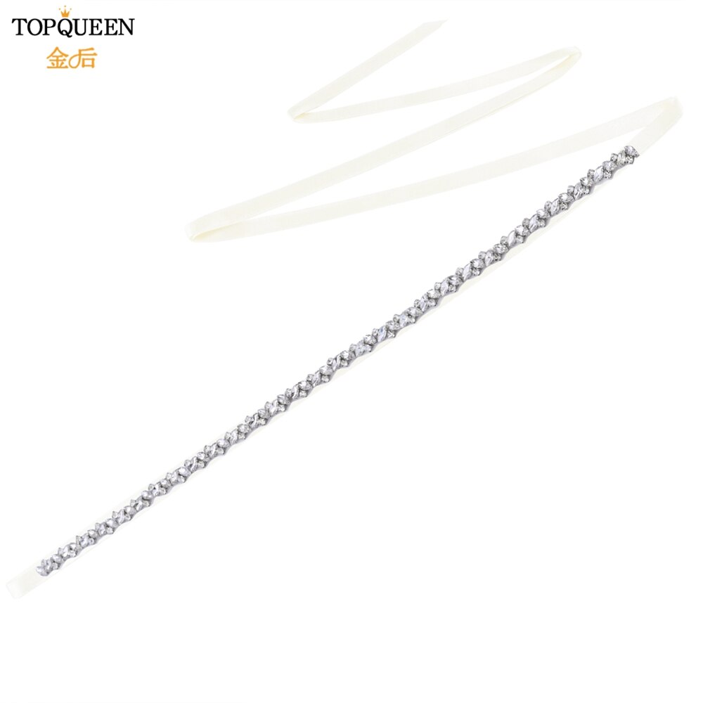 Topqueen S404 Zilveren Steentjes Riem Bruids Trouwjurk Accessoires Vrouwen Diamonds Party Gown Avond Sash Kleding Applicaties: off white ribbon