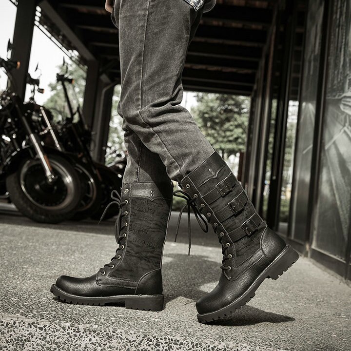 brand high top Motorcycle boots mens big size winter leather boots