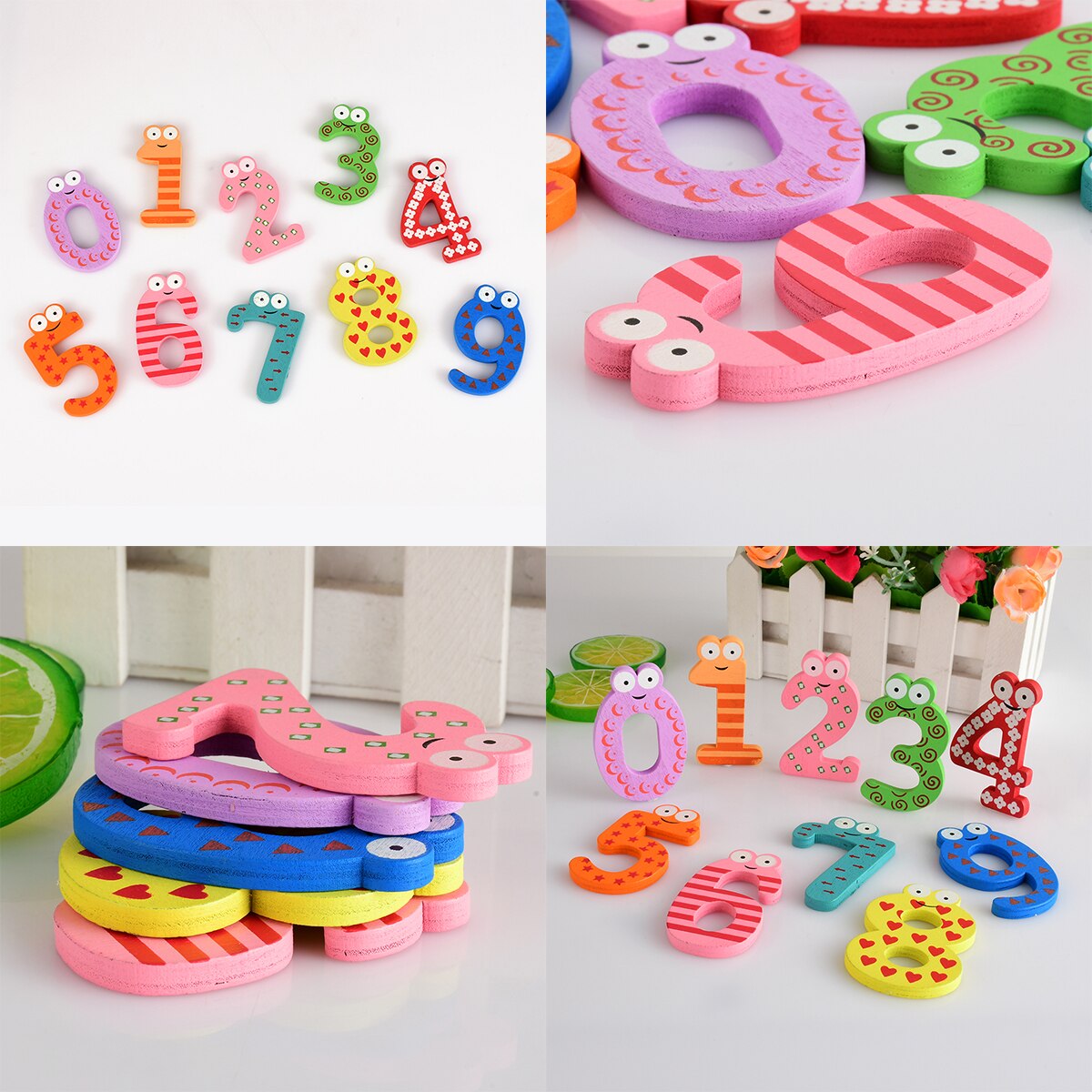 1Set Number 0-9 Cartoon Wooden Number Children's Early Education Supplies Fridge Magnet