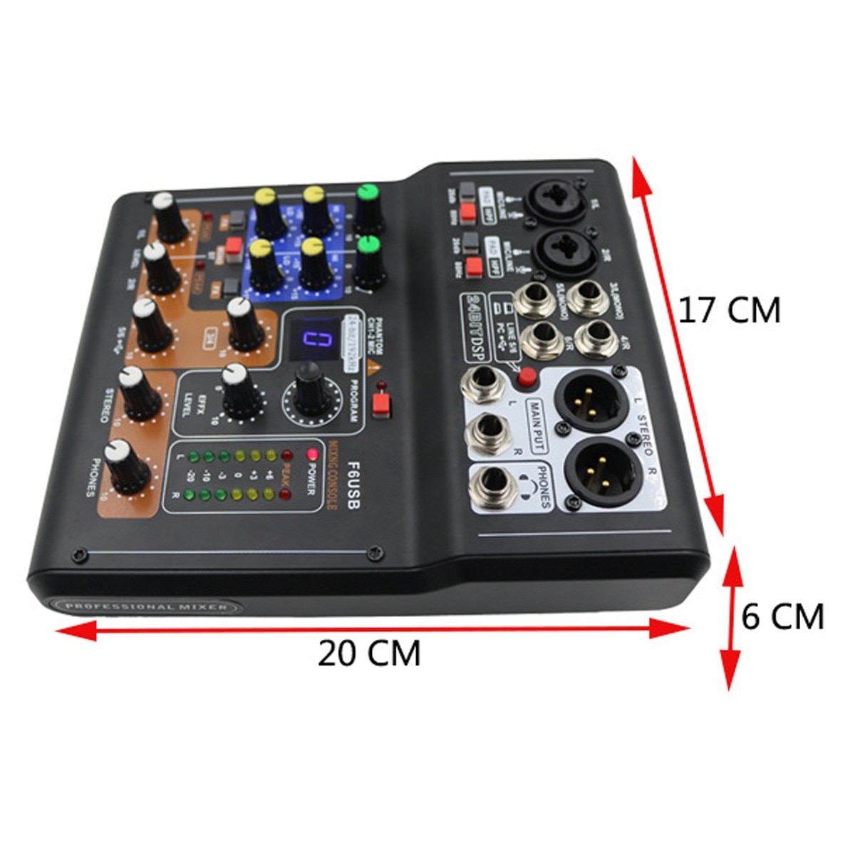 LEORY Mini 6 Channels Audio DJ Karaoke Sound Mixer Mixing Console With DSP Effect 16 Types For PC Audio KTV Meeting