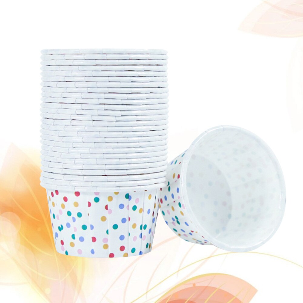 100 stücke Papier Eis Tassen Einweg Kuchen Tasse Nachtisch Schalen Partei Liefert für Backen Hochzeit Geburtstag (Bunte Punkte)