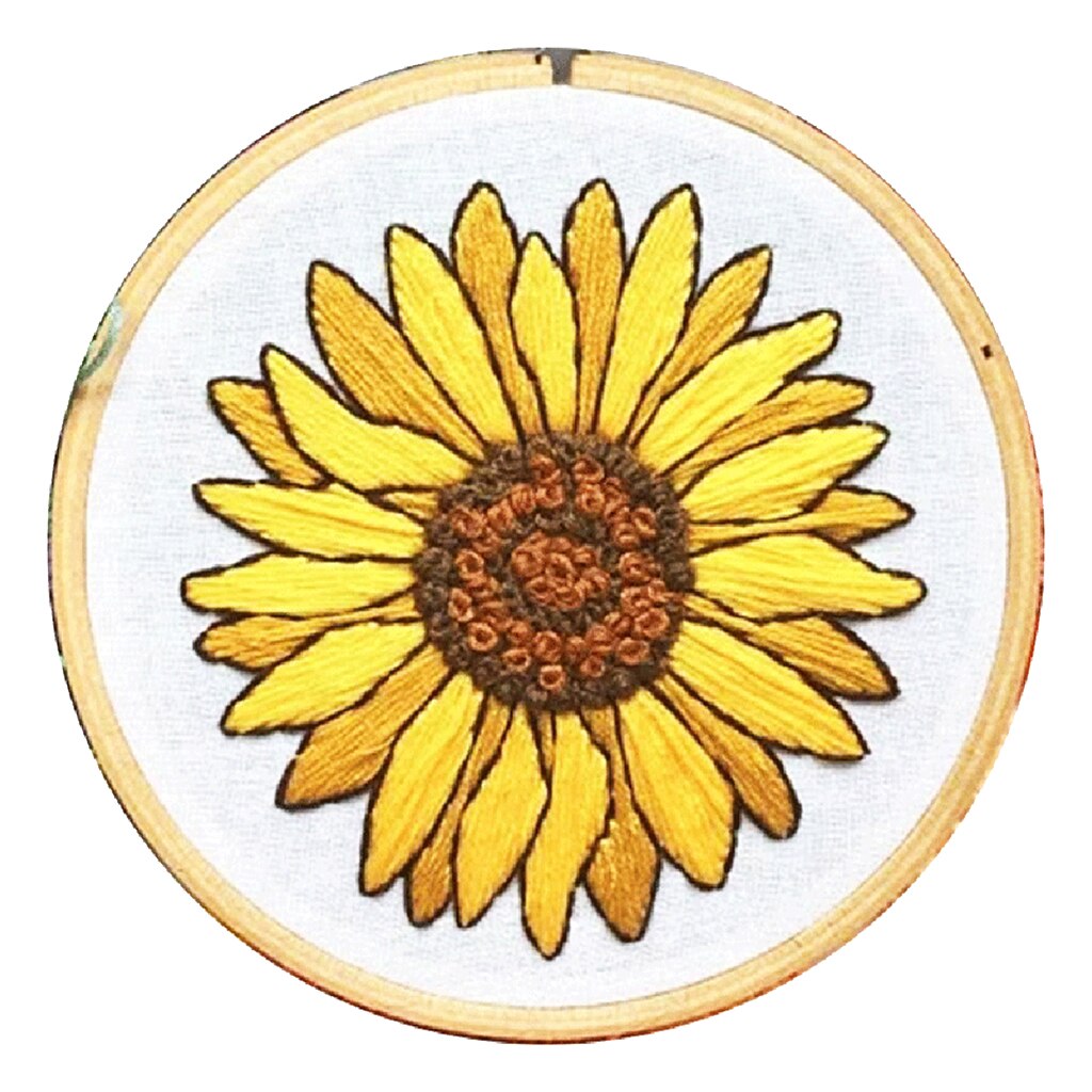 Full Range of Embroidery Starter Kits with 15.5cm Embroidery Hoop - Flower: Sunflower